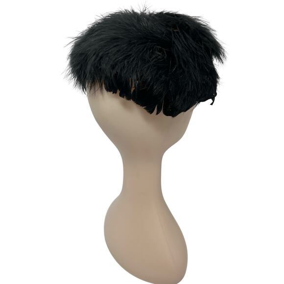 Vintage 1950s Black Feather Halo Hat Open Crown Cocktail Fascinator main image 4